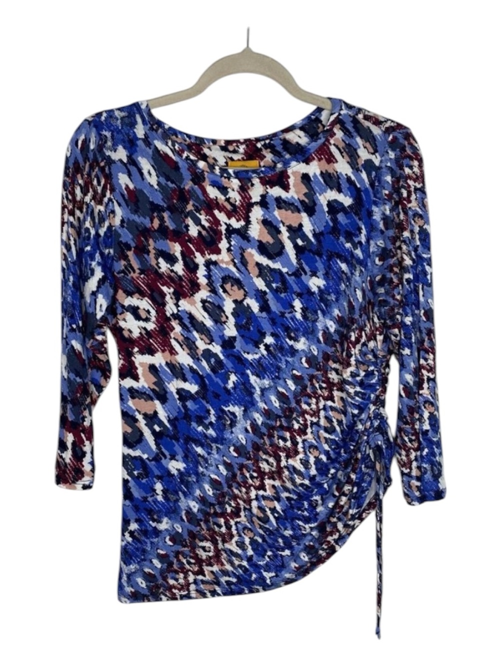 Ruby Rd. Blue Multi-Print Side-Ruched Long Sleeve Top